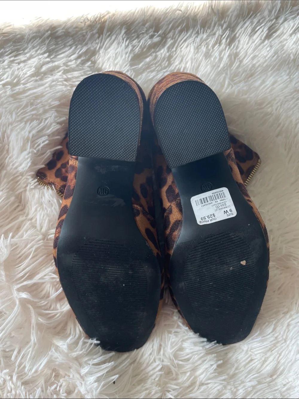 Leopard Print Ankle Booties with Side Zip - Brown size 9W